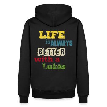 life is always better with a Lukas - Men’s Premium Organic Hoodie - black - Back - Nico (187cm)