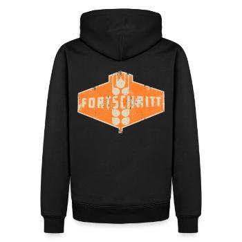 FORTSCHRITT DDR Landmaschinen Retro - Männer Premium Bio Hoodie - Schwarz - Hinten - Nico (187cm)