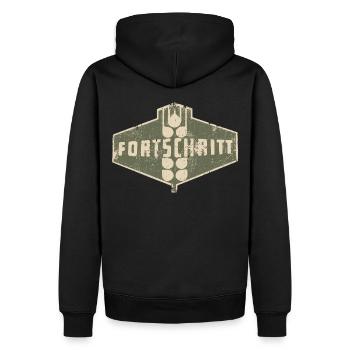 FORTSCHRITT Vintage Logo DDR - Männer Premium Bio Hoodie - Schwarz - Hinten - Nico (187cm)