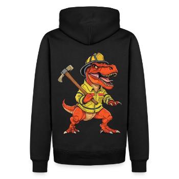 T-Rex Firefighter Fun and Bold Hero Design - Men’s Premium Organic Hoodie - black - Back - Nico (187cm)