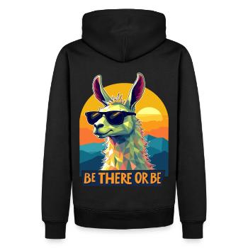 Be There or Be Llama – Retro Cool Llama Design - Men’s Premium Organic Hoodie - black - Back - Nico (187cm)