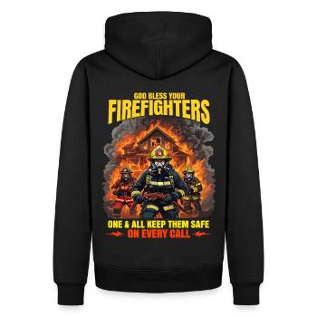 Gott segne die Feuerwehrleute Heroisches Design - Männer Premium Bio Hoodie - Schwarz - Hinten - Nico (187cm)