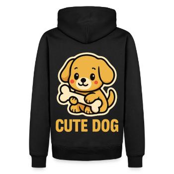 Cute Dog Holding Bone – Kawaii Puppy Design Art - Men’s Premium Organic Hoodie - black - Back - Nico (187cm)