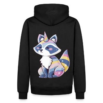 Niedliches Waschbär-Einhorn, pastellfarbenes Regenbogen-Tierdesign - Männer Premium Bio Hoodie - Schwarz - Hinten - Nico (187cm)