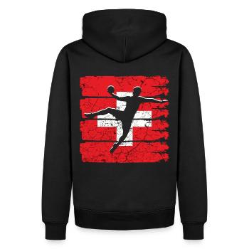 Équipe de Suisse de handball - Sweat à capuche Premium bio Homme - noir - Dos - Nico (187cm)