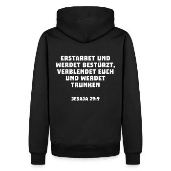 Bibel Spruch Zitat Alkohol Lustig Jesaja 29 - Männer Premium Bio Hoodie - Schwarz - Hinten - Nico (187cm)