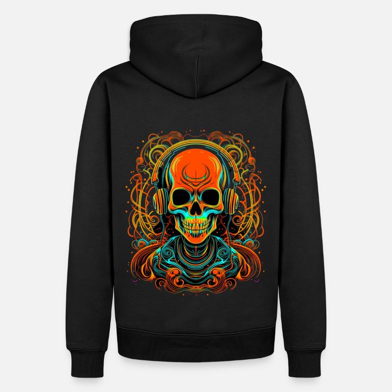 Skelett mit Kopfhörern - Männer Premium Bio Hoodie - Schwarz