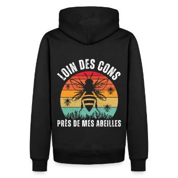 Loin des cons près de mes abeilles apiculteur - Sweat à capuche Premium bio Homme - noir - Dos - Nico (187cm)