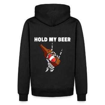 Mit der Hand eines Skeletts, die ein Bier hält - Männer Premium Bio Hoodie - Schwarz - Hinten - Nico (187cm)