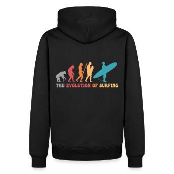 Surf-Evolution des Surfens Surfer-Humor - Männer Premium Bio Hoodie - Schwarz - Hinten - Nico (187cm)