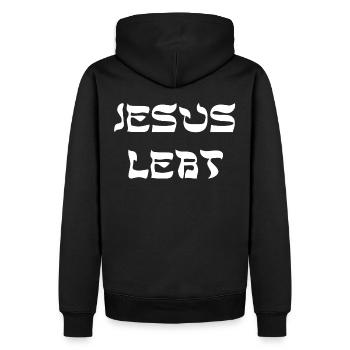 Jesus lebt, christliche bekleidung - Männer Premium Bio Hoodie - Schwarz - Hinten - Nico (187cm)