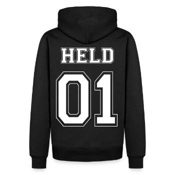 HELD 01 - White Edition - Männer Premium Bio Hoodie - Schwarz - Hinten - Nico (187cm)