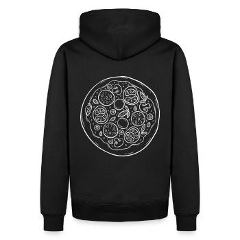 Pizza T-Shirt Pizza weiße Grafik Design Geschenk - Männer Premium Bio Hoodie - Schwarz - Hinten - Nico (187cm)