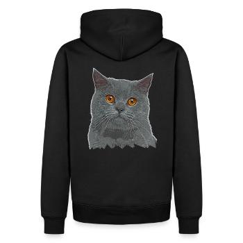 Britisch Kurzhaar Katze - BKH - Katzen Geschenk - Männer Premium Bio Hoodie - Schwarz - Hinten - Nico (187cm)