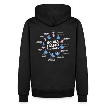 TAUSCHER HANDZEICHEN Lustiges Hobby Motiv - Männer Premium Bio Hoodie - Schwarz - Hinten - Nico (187cm)