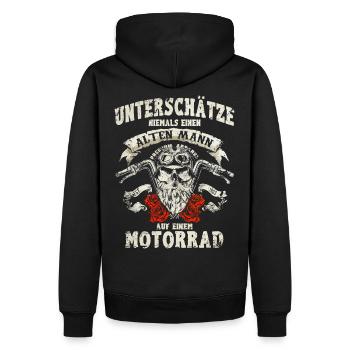 ALTER MANN - MOTORRAD - BIKER - ROCKER - GESCHENK - Männer Premium Bio Hoodie - Schwarz - Hinten - Nico (187cm)