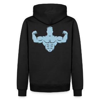 Bodybuilder (Bodybulding / Bizeps / Kraftsport) - Männer Premium Bio Hoodie - Schwarz - Hinten - Nico (187cm)