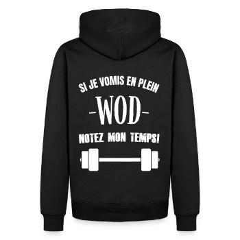 Si je vomis pendant le wod, notez mon temps cadeau - Sweat à capuche Premium bio Homme - noir - Dos - Nico (187cm)