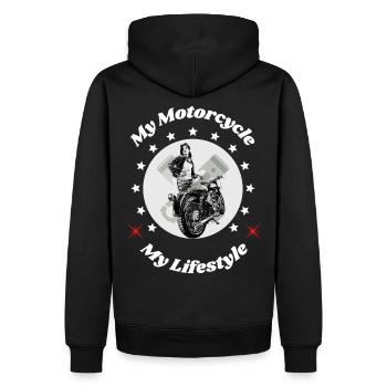 Biker look. - Men’s Premium Organic Hoodie - black - Back - Nico (187cm)