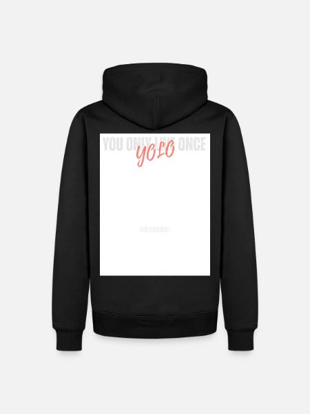 YOLO Script on a white jersey - Men’s Premium Organic Hoodie - black