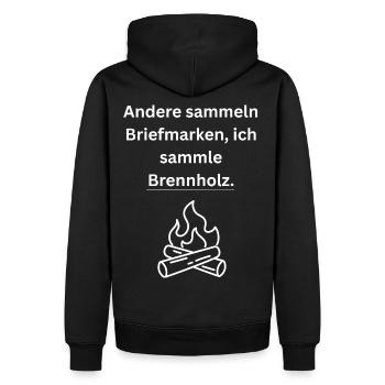 Andere sammeln Briefmarken ich sammle Brennholz. - Männer Premium Bio Hoodie - Schwarz - Hinten - Nico (187cm)