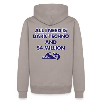 | De la Techno Sombre Tout ce dont j’ai besoin, c’est de la dark techno et 4 mill - Sweat à capuche Premium bio Homme - taupe - Dos - Nico (187cm)