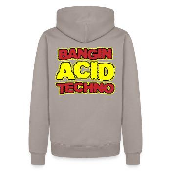 Acid Techno | Bangin Acid Techno - Men’s Premium Organic Hoodie - taupe - Back - Nico (187cm)