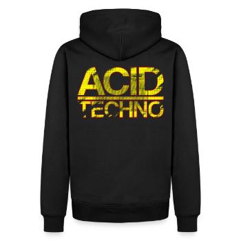 Acid Techno Rouge Jaune | Heavy Scratch Acid Techno - Sweat à capuche Premium bio Homme - noir - Dos - Nico (187cm)
