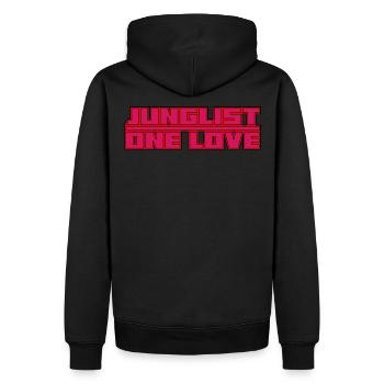 Junglist One Love Drum und Bass DNB Dark Pink Mix - Männer Premium Bio Hoodie - Schwarz - Hinten - Nico (187cm)