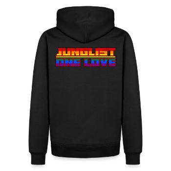 Junglist One Love Drum and Bass DNB Pride Remix - Männer Premium Bio Hoodie - Schwarz - Hinten - Nico (187cm)