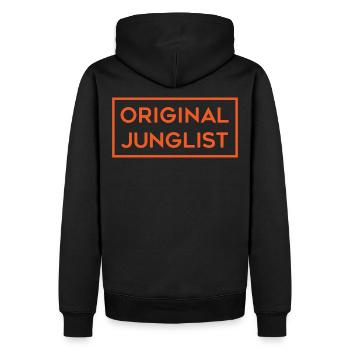 Original Junglist Minimal DNB Tangerine - Men’s Premium Organic Hoodie - black - Back - Nico (187cm)