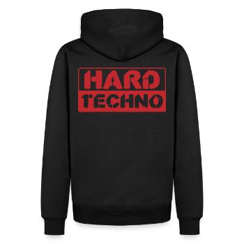 Hard Techno Stencil Red Remix - Männer Premium Bio Hoodie - Schwarz - Hinten - Nico (187cm)