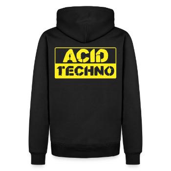 Acid Techno Stencil Yellow Remix - Sweat à capuche Premium bio Homme - noir - Dos - Nico (187cm)