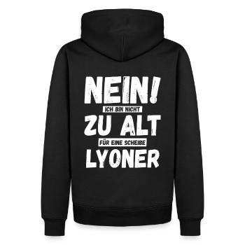 Never too old for Lyoner Petersilie Metzger - Männer Premium Bio Hoodie - Schwarz - Hinten - Nico (187cm)