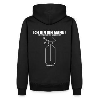 Ich bin ein Mann. Ich putze alles mit Glasreiniger - Männer Premium Bio Hoodie - Schwarz - Hinten - Nico (187cm)