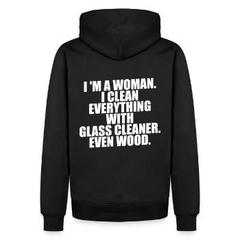 Je suis une femme je nettoie tout avec un nettoyant pour vitres - Sweat à capuche Premium bio Homme - noir - Dos - Nico (187cm)