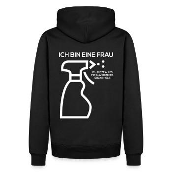 Ich bin eine Frau Ich putze alles mit Glasreiniger - Männer Premium Bio Hoodie - Schwarz - Hinten - Nico (187cm)