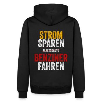 Strom sparen Verbrenner Benziner fahren Tuning Fun - Männer Premium Bio Hoodie - Schwarz - Hinten - Nico (187cm)