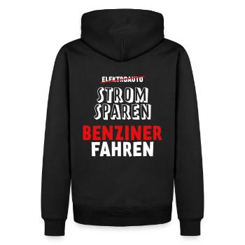 Strom sparen Verbrenner Benziner fahren Tuning Fun - Männer Premium Bio Hoodie - Schwarz - Hinten - Nico (187cm)