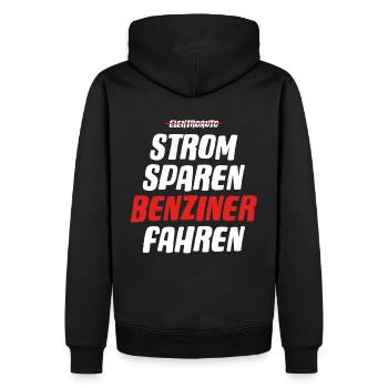 Strom sparen Verbrenner Benziner fahren Tuning Fun - Männer Premium Bio Hoodie - Schwarz - Hinten - Nico (187cm)