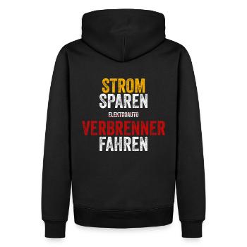 Strom sparen Verbrenner Benziner fahren Tuning Fun - Männer Premium Bio Hoodie - Schwarz - Hinten - Nico (187cm)