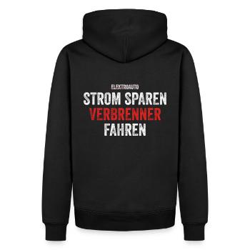 Strom sparen Verbrenner Benziner fahren Tuning Fun - Männer Premium Bio Hoodie - Schwarz - Hinten - Nico (187cm)