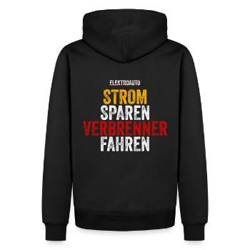 Strom sparen Verbrenner Benziner fahren Tuning Fun - Männer Premium Bio Hoodie - Schwarz - Hinten - Nico (187cm)