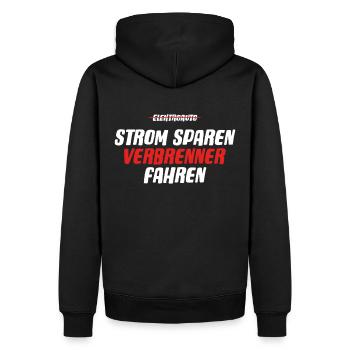 Strom sparen Verbrenner Benziner fahren Tuning Fun - Männer Premium Bio Hoodie - Schwarz - Hinten - Nico (187cm)