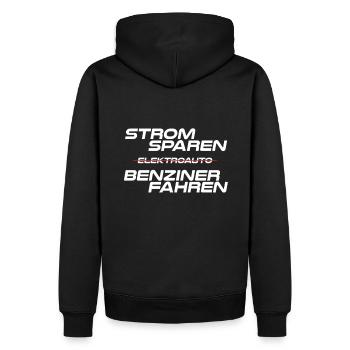 Strom sparen Verbrenner Benziner fahren Tuning Fun - Männer Premium Bio Hoodie - Schwarz - Hinten - Nico (187cm)