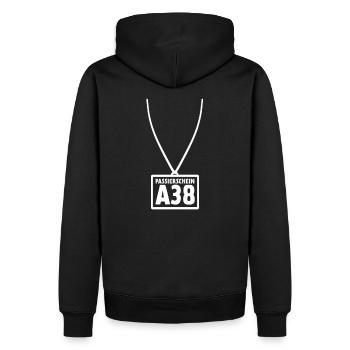 Passierschein A38 Ausgangssperre Home Office - Männer Premium Bio Hoodie - Schwarz - Hinten - Nico (187cm)