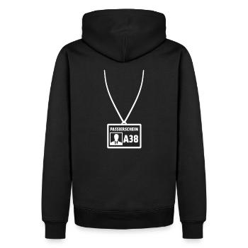 Passierschein A38 Ausgangssperre Home Office - Männer Premium Bio Hoodie - Schwarz - Hinten - Nico (187cm)