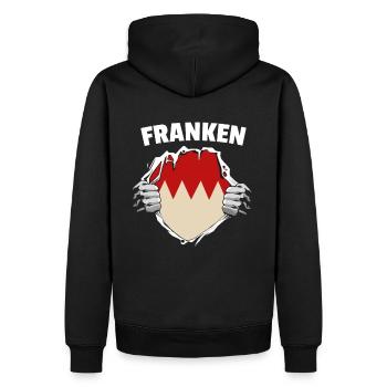Franken Franke Oberfranken Mittelfranken Unterfran - Männer Premium Bio Hoodie - Schwarz - Hinten - Nico (187cm)