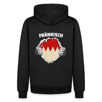 Fränkisch fränkischer Dialekt Übersetzer - Männer Premium Bio Hoodie - Schwarz - Hinten - Nico (187cm)