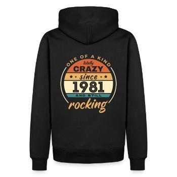One Of A Kind Totally Crazy Since 1981 Rocking - Männer Premium Bio Hoodie - Schwarz - Hinten - Nico (187cm)